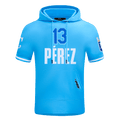 MLB KANSAS CITY ROYALS SALVADOR PEREZ #13 SUDADERA CLÁSICA DE HOMBRE DE MANGA CORTA CON CAPUCHA (AZUL UNIVERSITARIO)
