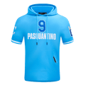 MLB KANSAS CITY ROYALS VINNIE PASQUANTINO #9 CLASSIC MEN'S SHORT SLEEVE PULLOVER HOODIE (UNIVERSITY BLUE)