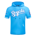 MLB KANSAS CITY ROYALS CLASSIC CHENILLE MEN'S DOUBLE KNIT SHORT SLEEVE PULLOVER HOODIE (UNIVERSITY BLUE)