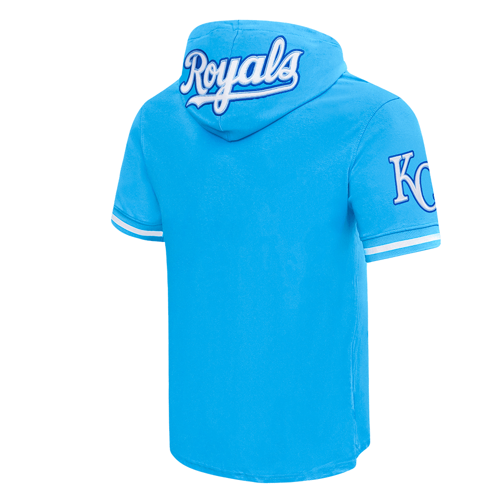 MLB KANSAS CITY ROYALS CLASSIC CHENILLE MEN'S DOUBLE KNIT SHORT SLEEVE PULLOVER HOODIE (UNIVERSITY BLUE)