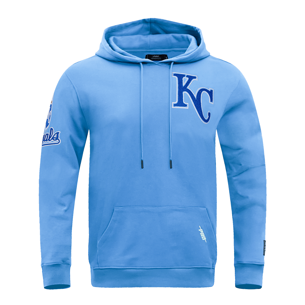 SUDADERA CON CAPUCHA DE TIRAR PARA HOMBRE MLB KANSAS CITY ROYALS CLÁSICA DE CHENILLA (AZUL UNIVERSITARIO)