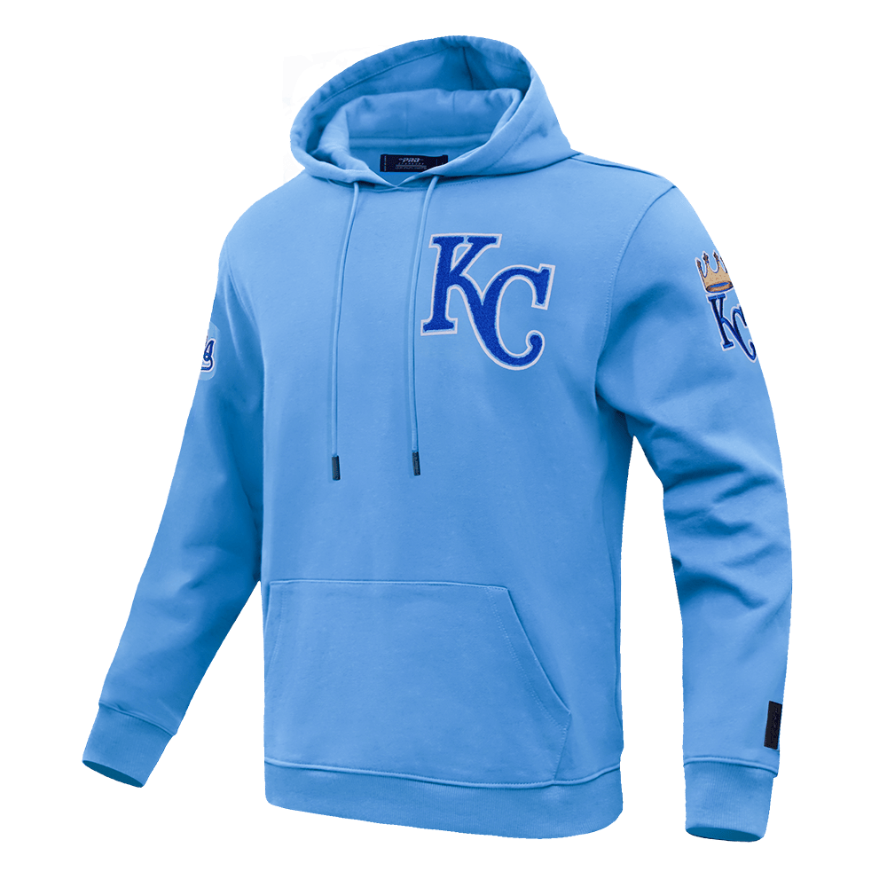 SUDADERA CON CAPUCHA DE TIRAR PARA HOMBRE MLB KANSAS CITY ROYALS CLÁSICA DE CHENILLA (AZUL UNIVERSITARIO)