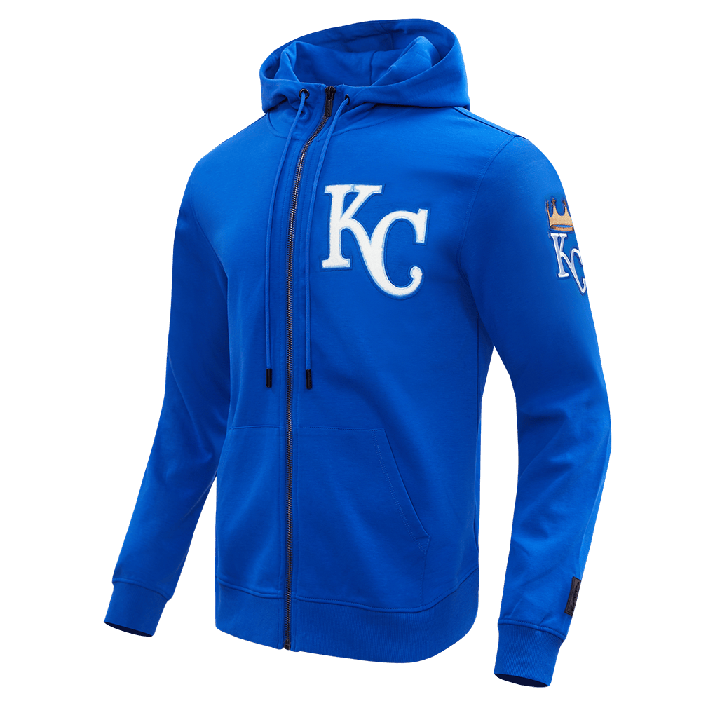 MLB KANSAS CITY ROYALS CLASSIC CHENILLE MEN'S FULL ZIP HOODIE (ROYAL BLUE)