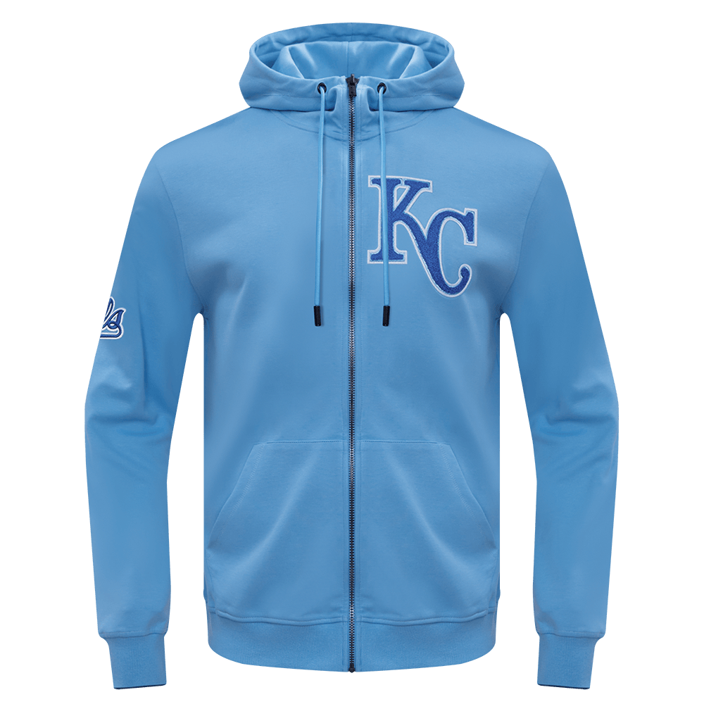 MLB KANSAS CITY ROYALS CLASSIC CHENILLE MEN'S FULL ZIP PULLOVER HOODIE (UNIVERSITY BLUE)