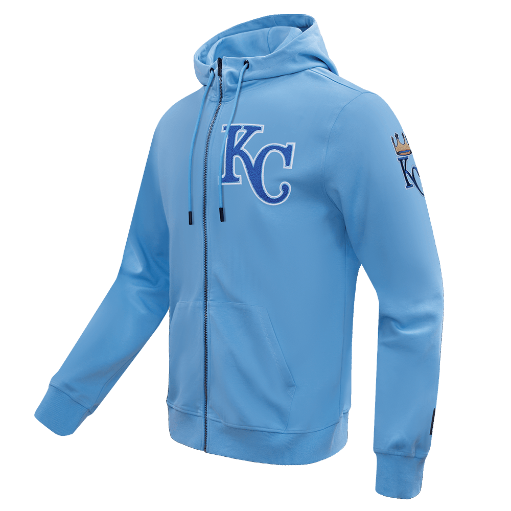 MLB KANSAS CITY ROYALS CLASSIC CHENILLE MEN'S FULL ZIP PULLOVER HOODIE (UNIVERSITY BLUE)