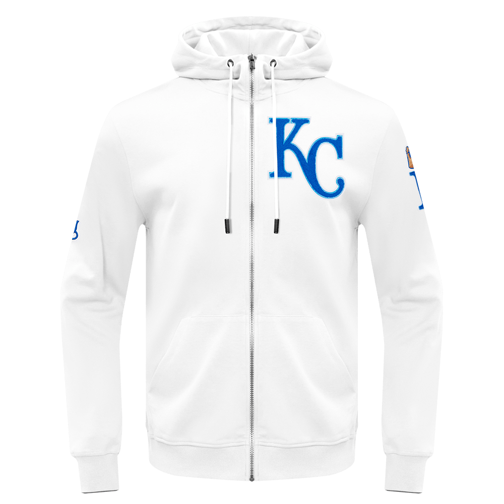MLB KANSAS CITY ROYALS CLASSIC CHENILLE MEN'S FULL ZIP PULLOVER HOODIE (WHITE)