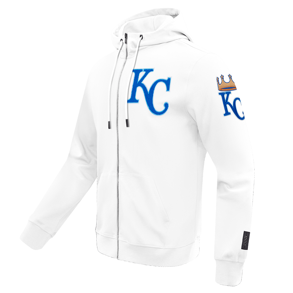 MLB KANSAS CITY ROYALS CLASSIC CHENILLE MEN'S FULL ZIP PULLOVER HOODIE (WHITE)