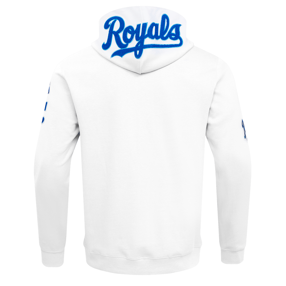 MLB KANSAS CITY ROYALS CLASSIC CHENILLE MEN'S FULL ZIP PULLOVER HOODIE (WHITE)