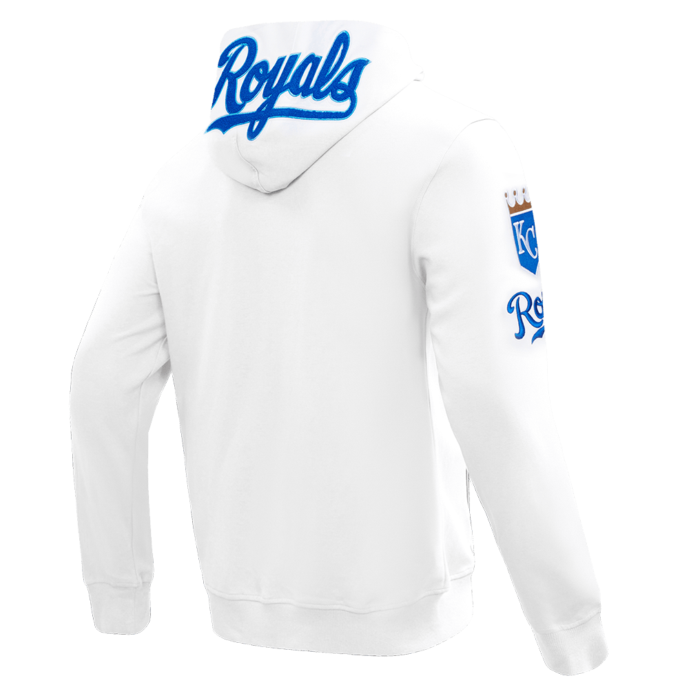 MLB KANSAS CITY ROYALS CLASSIC CHENILLE MEN'S FULL ZIP PULLOVER HOODIE (WHITE)