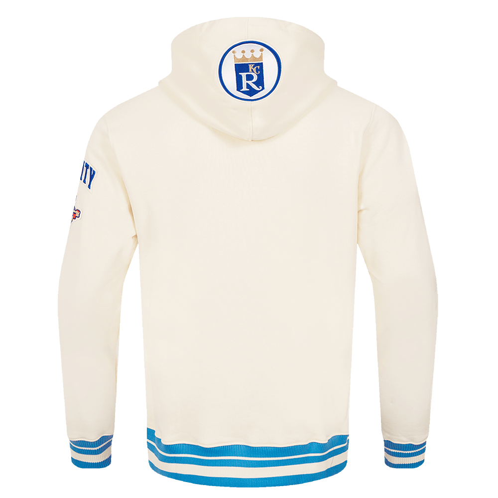 MLB KANSAS CITY ROYALS RETRO CLASSIC MEN'S PULLOVER HOODIE (EGGSHELL/UNIVERSAL BLUE)