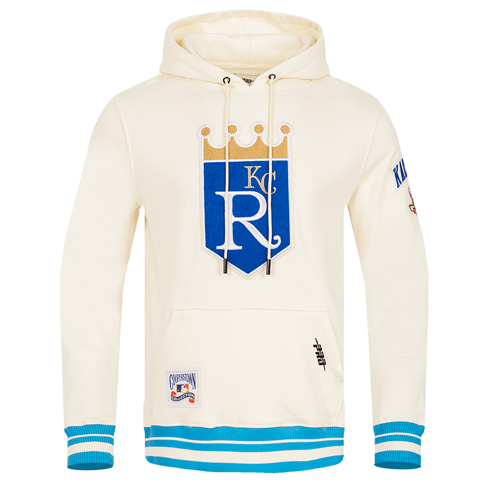 MLB KANSAS CITY ROYALS RETRO CLASSIC MEN'S PULLOVER HOODIE (EGGSHELL/UNIVERSAL BLUE)