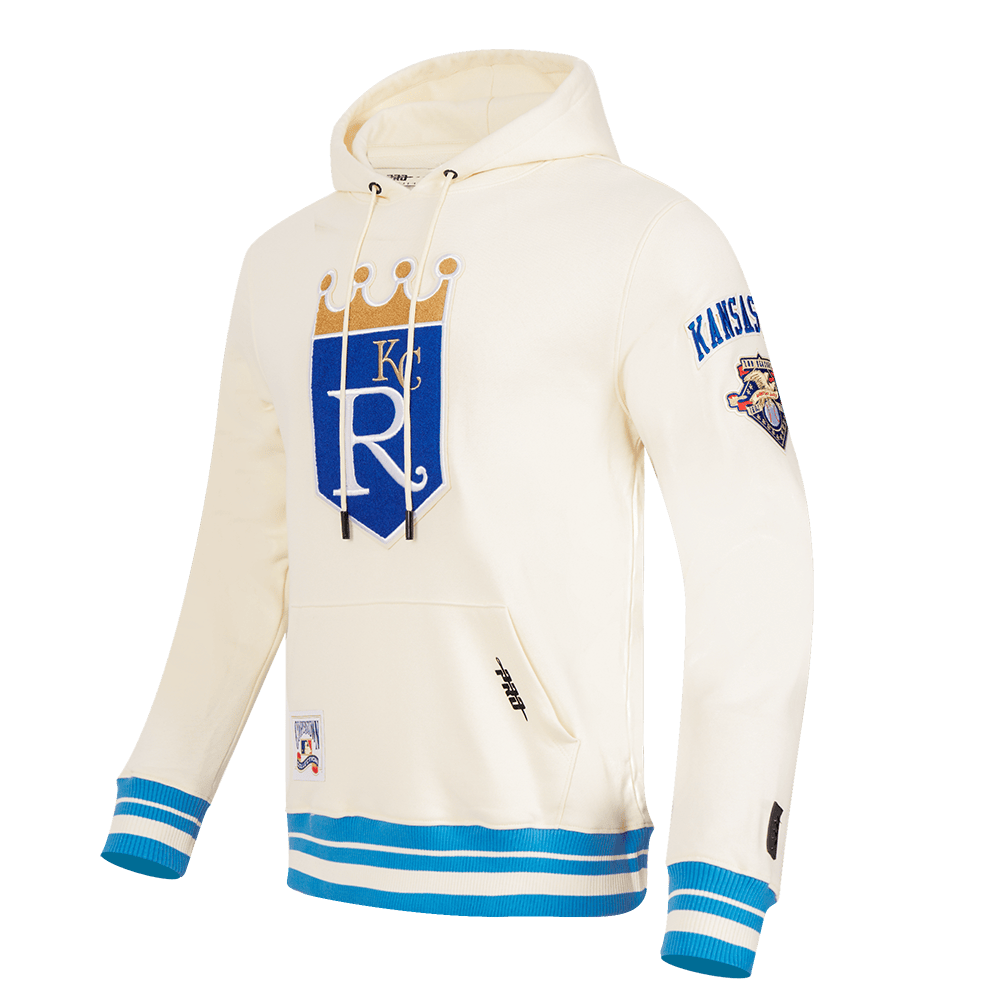 MLB KANSAS CITY ROYALS RETRO CLASSIC MEN'S PULLOVER HOODIE (EGGSHELL/UNIVERSAL BLUE)