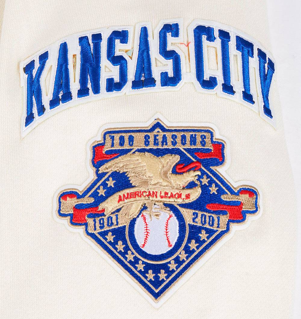 MLB KANSAS CITY ROYALS RETRO CLASSIC MEN'S PULLOVER HOODIE (EGGSHELL/UNIVERSAL BLUE)