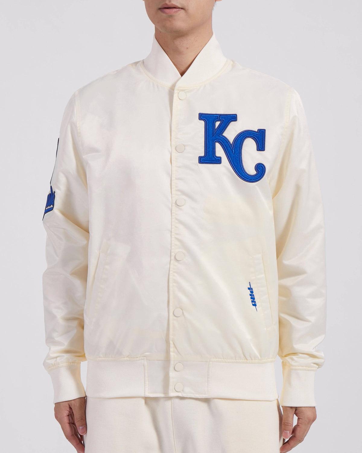 MLB KANSAS CITY ROYALS TRIPLE TONAL SATIN JACKET (EGGSHELL)