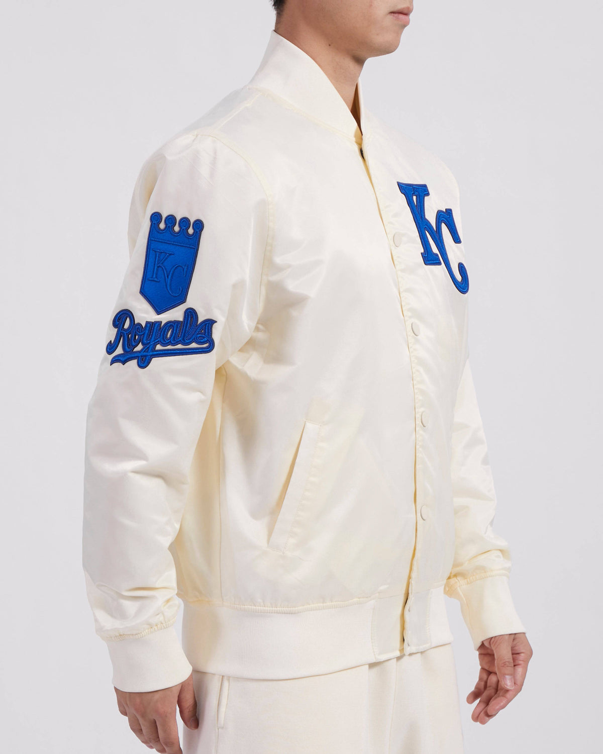 MLB KANSAS CITY ROYALS TRIPLE TONAL SATIN JACKET (EGGSHELL)