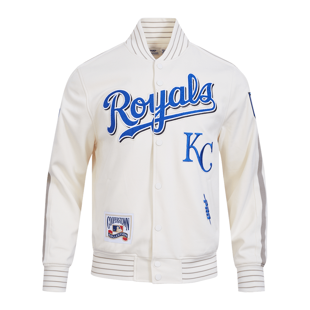 MLB KANSAS CITY ROYALS COOPERSTOWN LOGO MEN'S PRO GAME DAY DOUBLE KNIT JACKET (EGGSHELL/TAUPE/EGGSHELL)