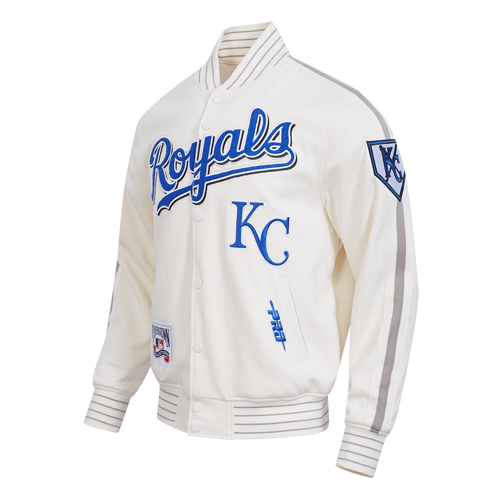 MLB KANSAS CITY ROYALS COOPERSTOWN LOGO MEN'S PRO GAME DAY DOUBLE KNIT JACKET (EGGSHELL/TAUPE/EGGSHELL)
