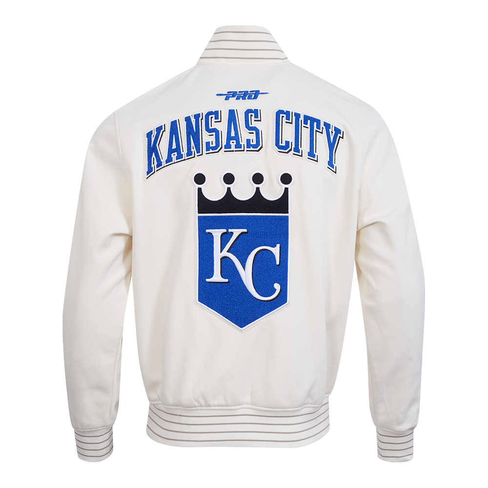 MLB KANSAS CITY ROYALS COOPERSTOWN LOGO MEN'S PRO GAME DAY DOUBLE KNIT JACKET (EGGSHELL/TAUPE/EGGSHELL)