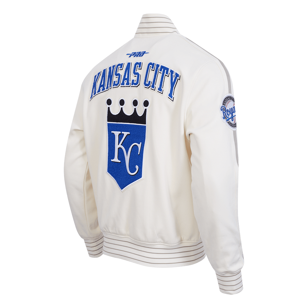 MLB KANSAS CITY ROYALS COOPERSTOWN LOGO MEN'S PRO GAME DAY DOUBLE KNIT JACKET (EGGSHELL/TAUPE/EGGSHELL)