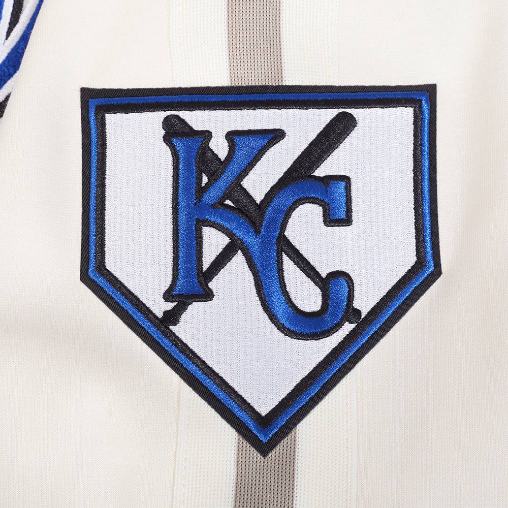 MLB KANSAS CITY ROYALS COOPERSTOWN LOGO MEN'S PRO GAME DAY DOUBLE KNIT JACKET (EGGSHELL/TAUPE/EGGSHELL)