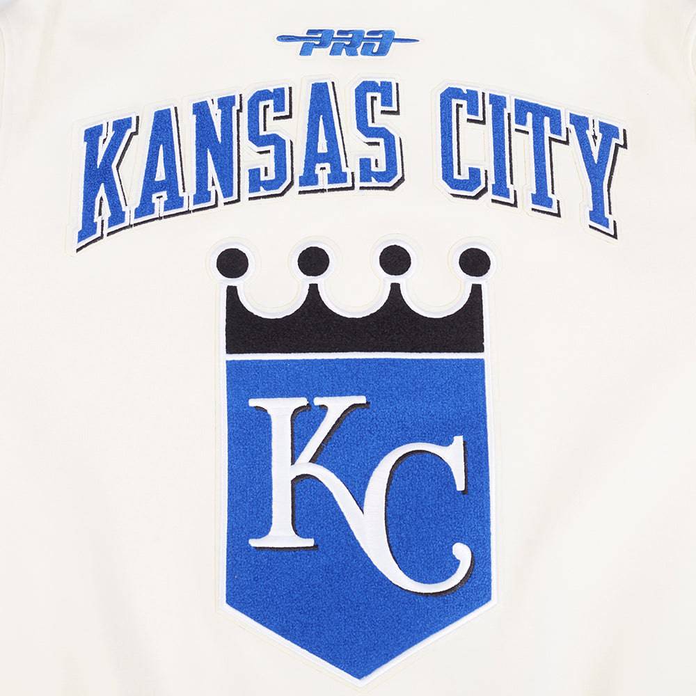 MLB KANSAS CITY ROYALS COOPERSTOWN LOGO MEN'S PRO GAME DAY DOUBLE KNIT JACKET (EGGSHELL/TAUPE/EGGSHELL)