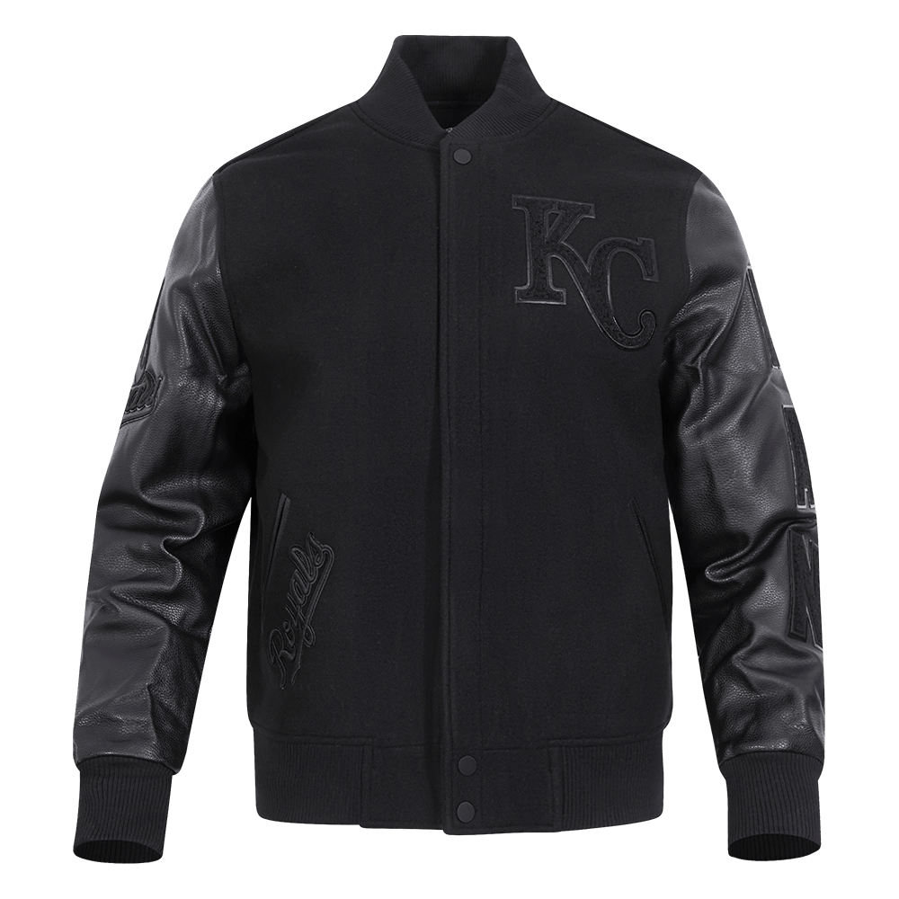 MLB KANSAS CITY ROYALS TRIPLE BLACK WOOL MEN'S VARSITY JACKET (TRIPLE BLACK)