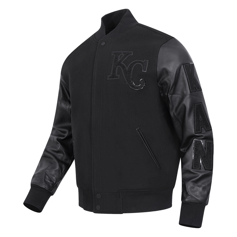 MLB KANSAS CITY ROYALS TRIPLE BLACK WOOL MEN'S VARSITY JACKET (TRIPLE BLACK)