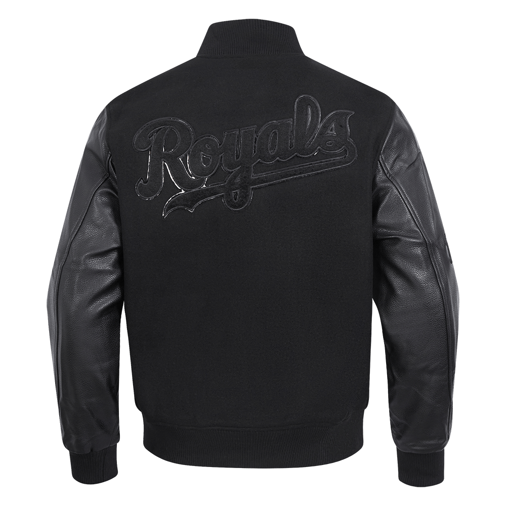 MLB KANSAS CITY ROYALS TRIPLE BLACK WOOL MEN'S VARSITY JACKET (TRIPLE BLACK)