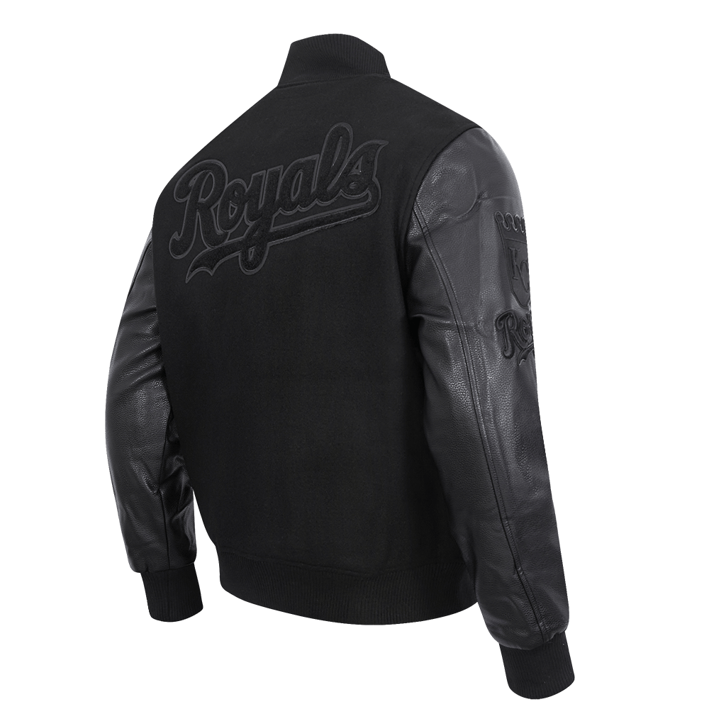 MLB KANSAS CITY ROYALS TRIPLE BLACK WOOL MEN'S VARSITY JACKET (TRIPLE BLACK)