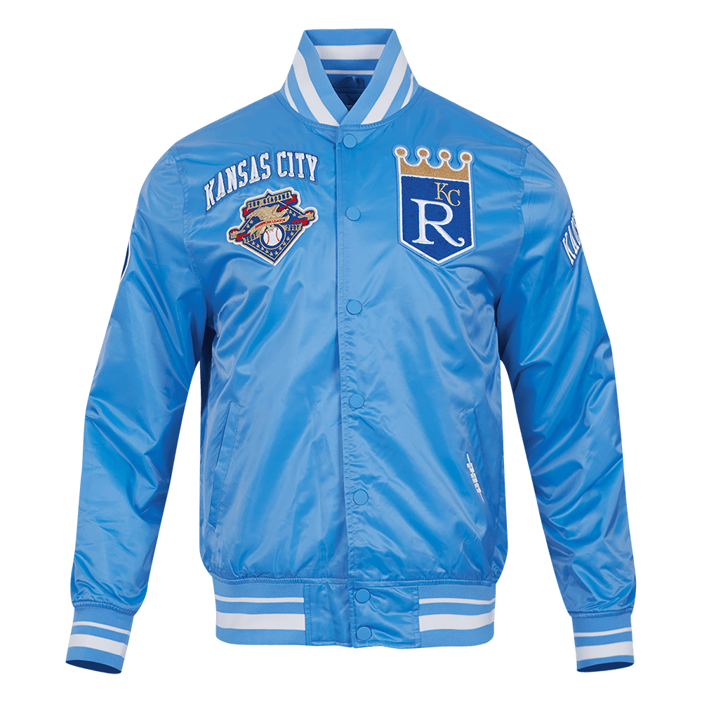 CHAQUETA DE SATÉN ACANALADA RETRO CLÁSICA PARA HOMBRE MLB KANSAS CITY ROYALS (AZUL UNIVERSITARIO)