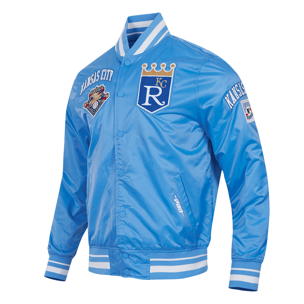 CHAQUETA DE SATÉN ACANALADA RETRO CLÁSICA PARA HOMBRE MLB KANSAS CITY ROYALS (AZUL UNIVERSITARIO)