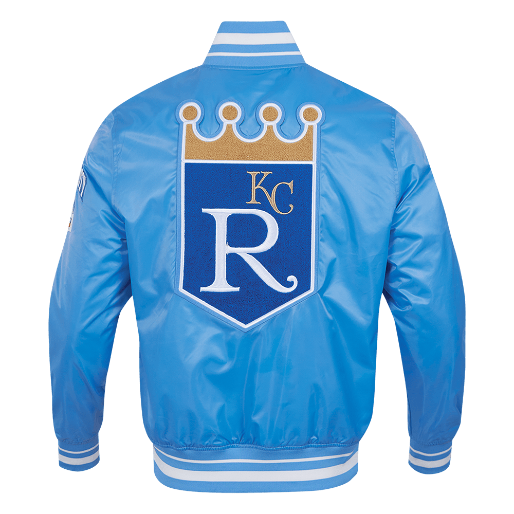 CHAQUETA DE SATÉN ACANALADA RETRO CLÁSICA PARA HOMBRE MLB KANSAS CITY ROYALS (AZUL UNIVERSITARIO)