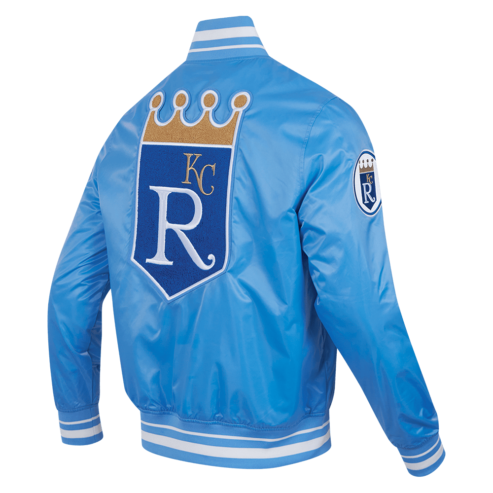 CHAQUETA DE SATÉN ACANALADA RETRO CLÁSICA PARA HOMBRE MLB KANSAS CITY ROYALS (AZUL UNIVERSITARIO)