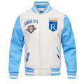 MLB KANSAS CITY ROYALS RETRO CLASSIC MEN'S RIB WOOL VARSITY JACKET (EGGSHELL/ UNIVERSITY BLUE)