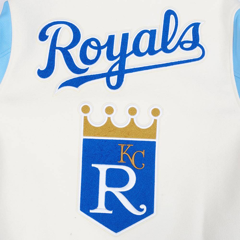 MLB KANSAS CITY ROYALS RETRO CLASSIC MEN'S RIB WOOL VARSITY JACKET (EGGSHELL/ UNIVERSITY BLUE)