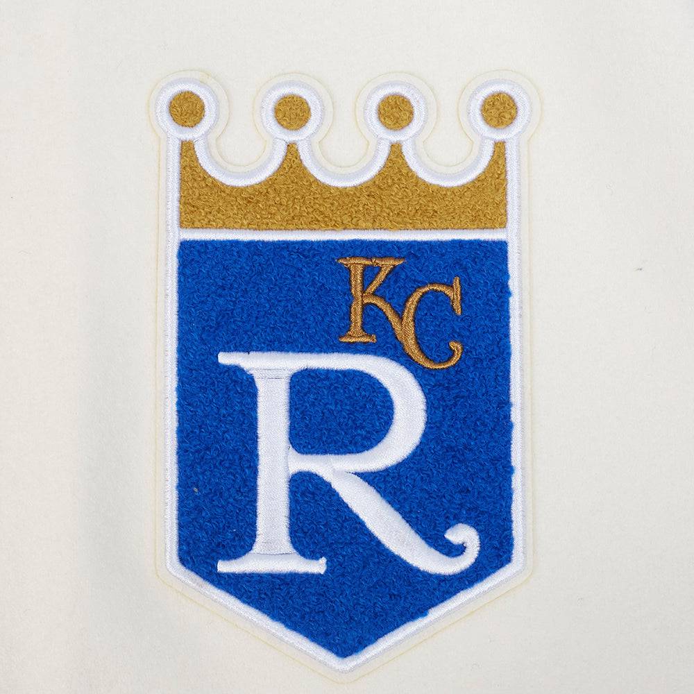 MLB KANSAS CITY ROYALS RETRO CLASSIC MEN'S RIB WOOL VARSITY JACKET (EGGSHELL/ UNIVERSITY BLUE)