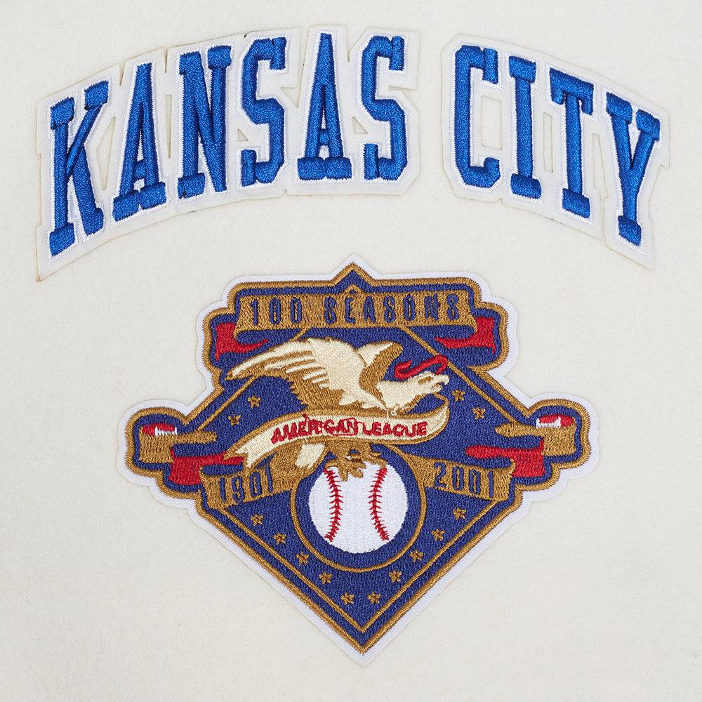 MLB KANSAS CITY ROYALS RETRO CLASSIC MEN'S RIB WOOL VARSITY JACKET (EGGSHELL/ UNIVERSITY BLUE)