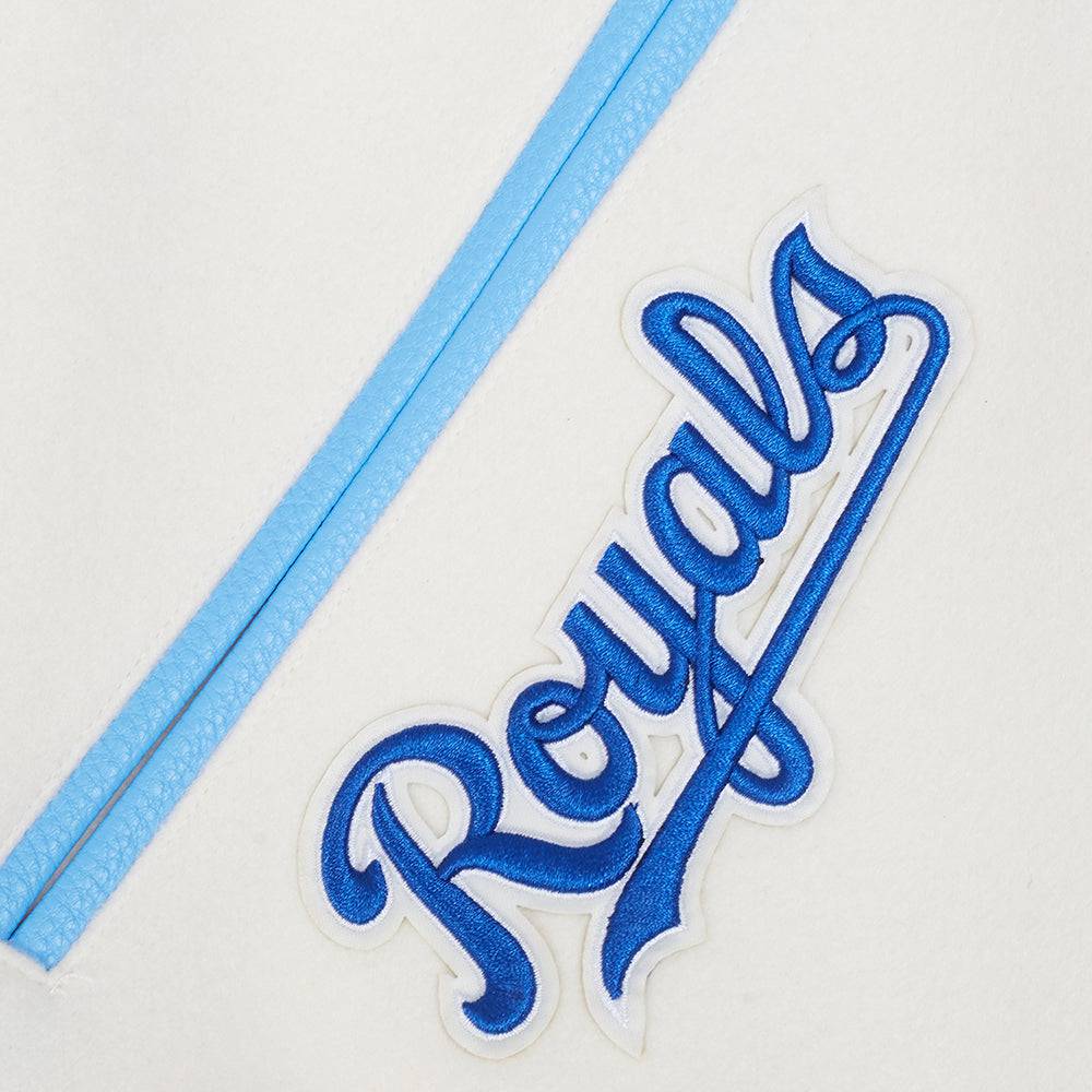 MLB KANSAS CITY ROYALS RETRO CLASSIC MEN'S RIB WOOL VARSITY JACKET (EGGSHELL/ UNIVERSITY BLUE)