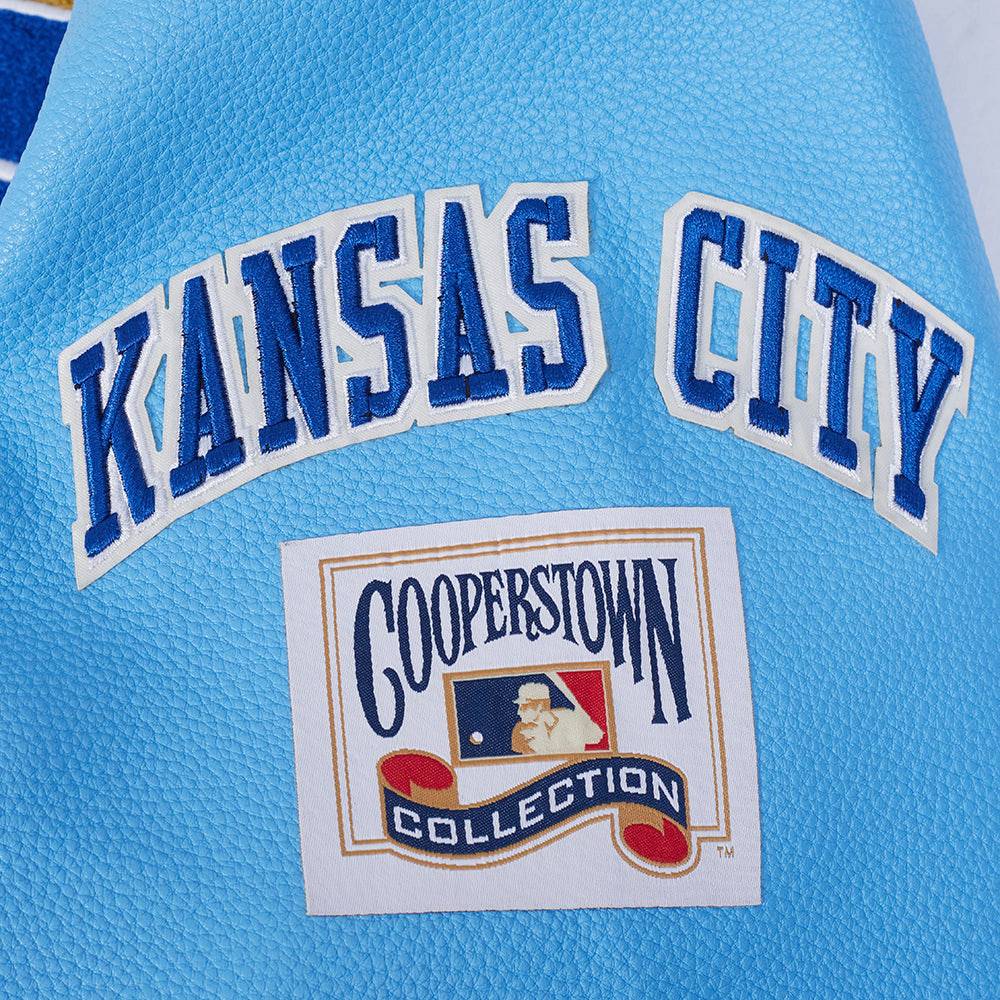 MLB KANSAS CITY ROYALS RETRO CLASSIC MEN'S RIB WOOL VARSITY JACKET (EGGSHELL/ UNIVERSITY BLUE)