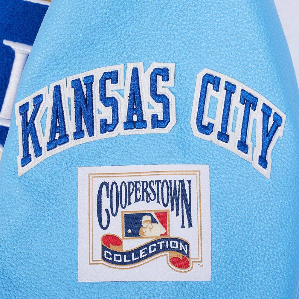 MLB KANSAS CITY ROYALS RETRO CLASSIC MEN'S RIB WOOL VARSITY JACKET (EGGSHELL/ UNIVERSITY BLUE)