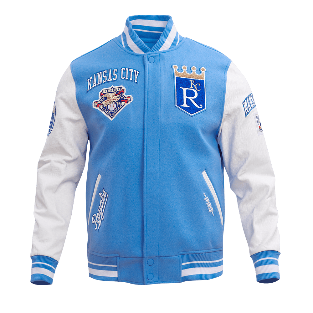 MLB KANSAS CITY ROYALS RETRO CLASSIC MEN'S RIB WOOL VARSITY JACKET (UNIVERSITY BLUE/WHITE)