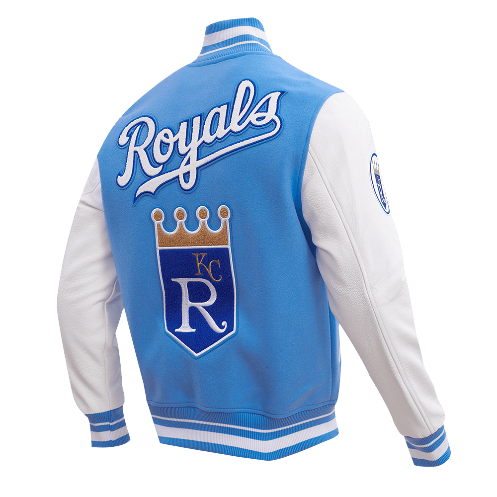 MLB KANSAS CITY ROYALS RETRO CLASSIC MEN'S RIB WOOL VARSITY JACKET (UNIVERSITY BLUE/WHITE)