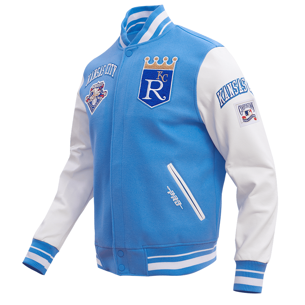 MLB KANSAS CITY ROYALS RETRO CLASSIC MEN'S RIB WOOL VARSITY JACKET (UNIVERSITY BLUE/WHITE)