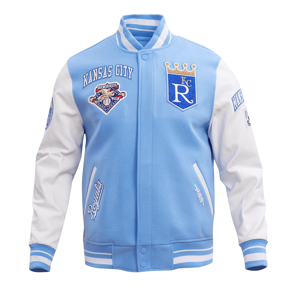 MLB KANSAS CITY ROYALS RETRO CLASSIC MEN'S RIB WOOL VARSITY JACKET (UNIVERSITY BLUE/WHITE)