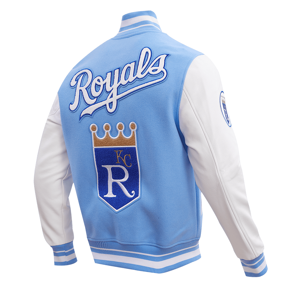 MLB KANSAS CITY ROYALS RETRO CLASSIC MEN'S RIB WOOL VARSITY JACKET (UNIVERSITY BLUE/WHITE)