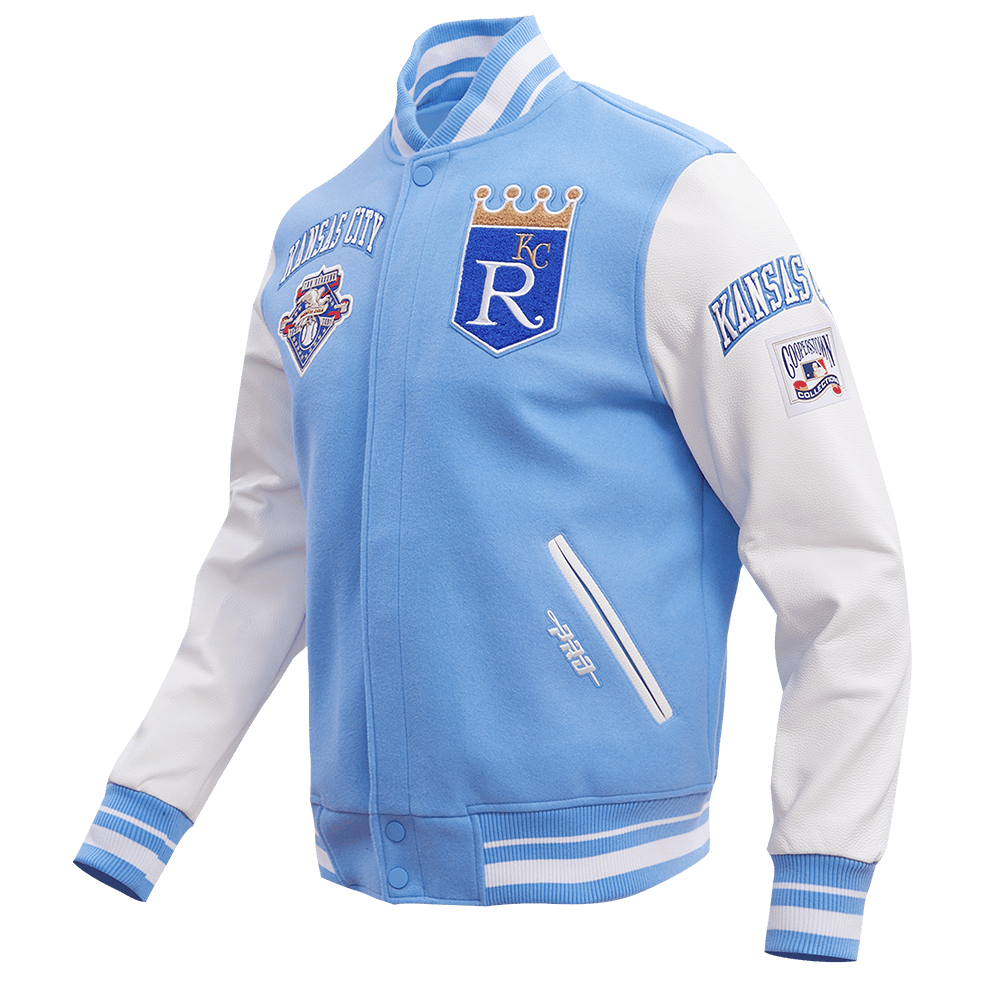 MLB KANSAS CITY ROYALS RETRO CLASSIC MEN'S RIB WOOL VARSITY JACKET (UNIVERSITY BLUE/WHITE)