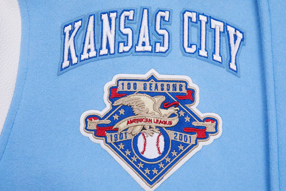 MLB KANSAS CITY ROYALS RETRO CLASSIC MEN'S RIB WOOL VARSITY JACKET (UNIVERSITY BLUE/WHITE)