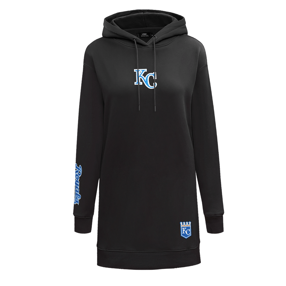 MLB KANSAS CITY ROYALS CLASSIC WOMEN'S FLEECE HOODIE DRESS (BLACK)