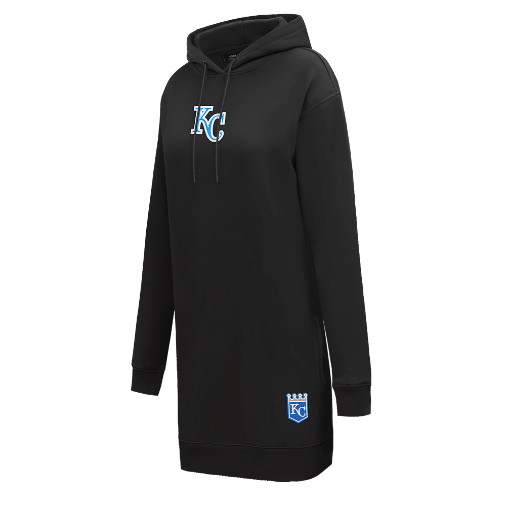 MLB KANSAS CITY ROYALS CLASSIC WOMEN'S FLEECE HOODIE DRESS (BLACK)