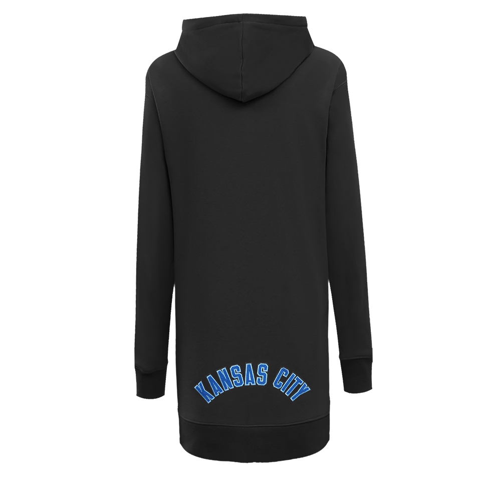 MLB KANSAS CITY ROYALS CLASSIC WOMEN'S FLEECE HOODIE DRESS (BLACK)